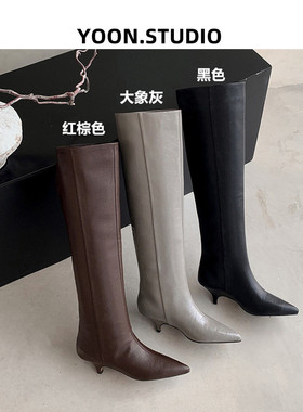 【YOON尹儿】5cm尖头气质百搭及膝靴时装靴秋冬百搭高筒靴1551