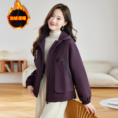 外套2025新款今年流行爆款冲锋衣加绒夹克女士棉服冬季短款派克服