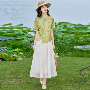 新中式国风套装裙女夏2026年新款高级感气质减龄衬衫半身裙两件套
