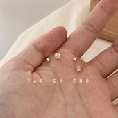 如蝶在野 经典 六爪锆石螺丝耳钉金色弯钩上下皆可戴睡觉免摘耳钉