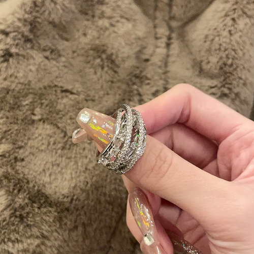 如蝶在野 定制轻奢银色气质百搭复古锆石轻奢银色戒指食指开口戒