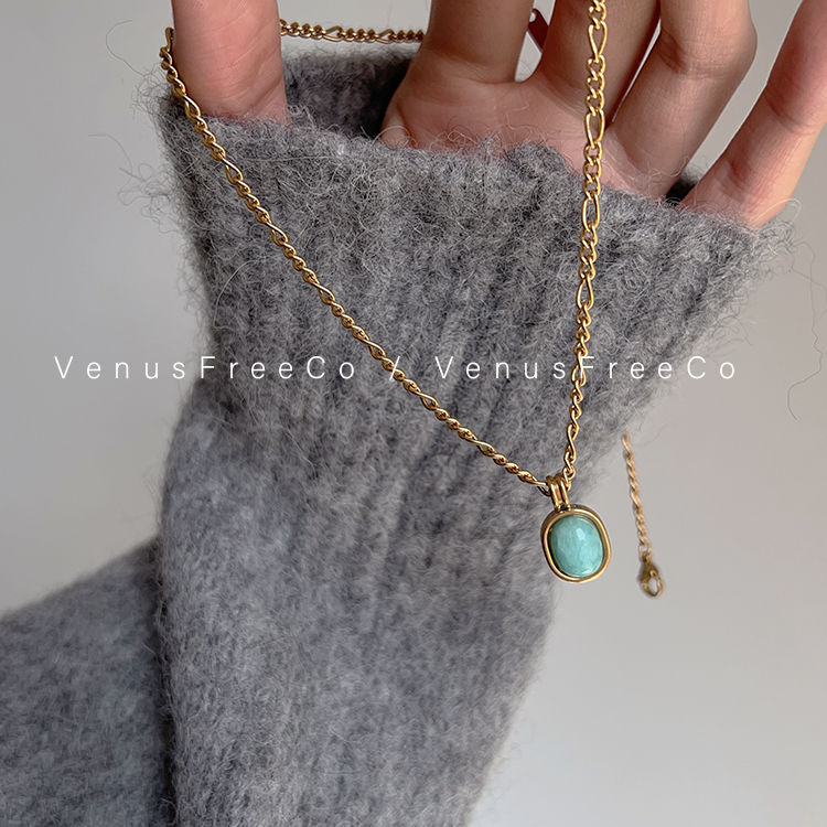 超显白~一颗蓝绿色松石 气质锁骨链项链欧美ins风叠戴项链