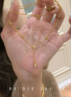 如蝶在野 瑞秋~vintage中古水滴流苏项链轻奢高级感锁骨链毛衣链