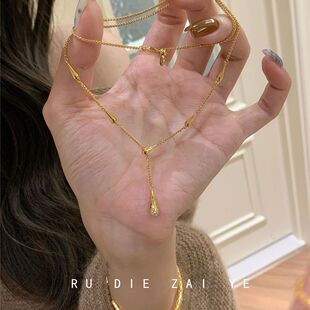 如蝶在野 瑞秋~vintage中古水滴流苏项链轻奢高级感锁骨链毛衣链