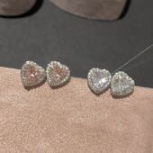 Purple Butterfly奶fufu爆闪满钻爱心耳钉锆石耳骨钉精致微镶工艺