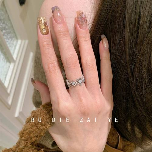 如蝶在野 甜美银色蕾丝花环戒指女轻奢精致春夏小众设计开口戒指