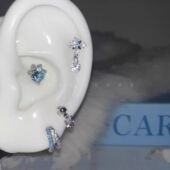 如蝶在野 蓝色系耳骨钉钛钢U型十字架耳圈龙爪小众设计叠戴耳骨环