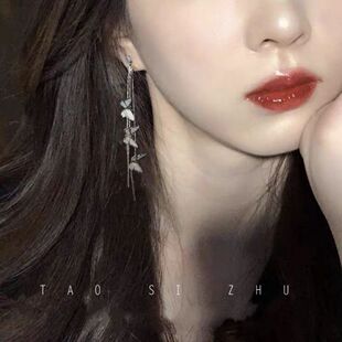 钛钢庄生晓梦蝴蝶耳钉复古流苏耳环耳坠气质简约女潮圆脸显瘦