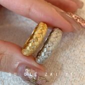 如蝶在野 vintage麦穗编织戒指中古拉丝复古轻奢小众高级感开口戒