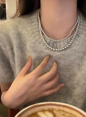 法式复古灰珍珠项链女2024新款高级感气质百搭毛衣链轻奢小众颈链