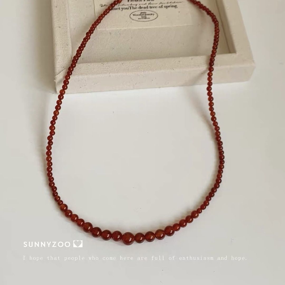 如蝶在野 天然红色串珠极简渐变小众手作新中式串珠叠戴项链