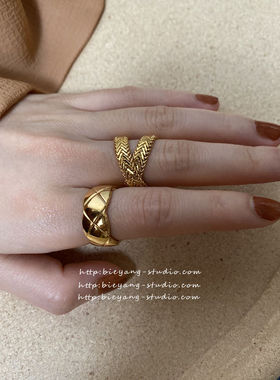 如蝶在野 时髦高级感欧美时尚ins黄铜网红金色复古潮流chic戒指女
