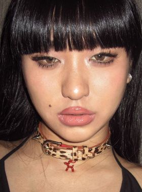 豹纹马毛红色气球小狗项圈可调节百搭choker原创设计