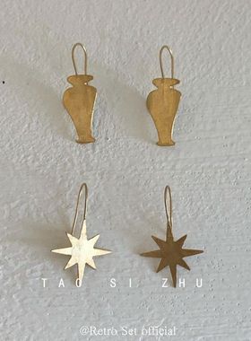 fever博主同款Astre法式复古小众仿古式花瓶星星耳环耳钩简约百搭