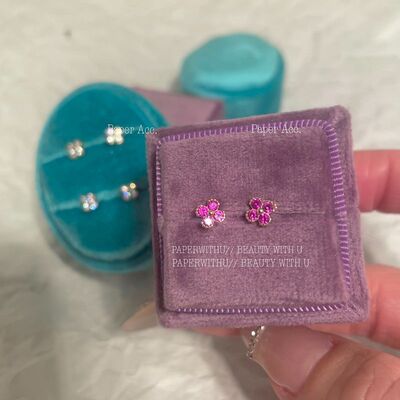 招财暴富MINI小花花 玫粉色锆石小花朵闪亮亮养耳洞耳钉组合