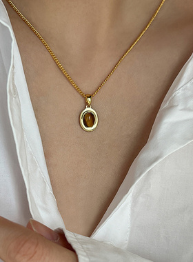 如蝶在野 美拉德气质虎眼石吊坠项链女极简百搭个性毛衣链锁骨链