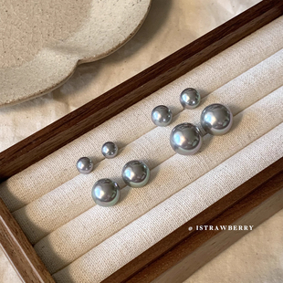 如蝶在野 akoya真多麻平替 银灰气质经典复气质古百搭珍珠耳钉