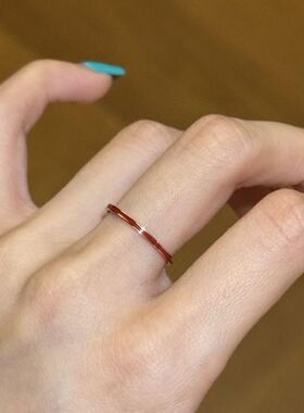 如蝶在野 极细细红色滴釉戒指女食指戒小众设计感简约百搭指环