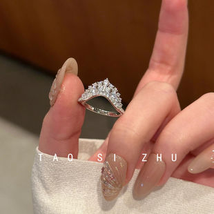 维多利亚王冠~法式小排钻皇冠戒指轻奢高级感锆石满钻戒指指环女