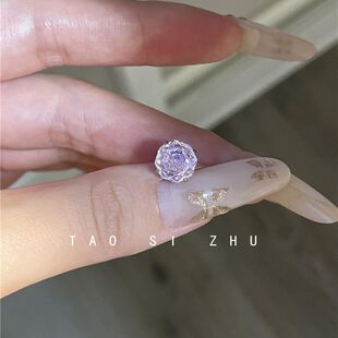 如蝶在野 爆闪千禧玫瑰切锆石镀膜耳骨耳蜗钉钛钢免摘不掉色耳钉