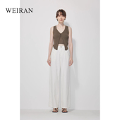 未染WeiRan牛仔裤 为面料买单 女1015高腰纯棉阔腿白色牛仔长裤