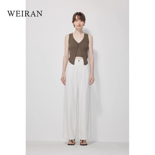 女1015高腰纯棉阔腿白色牛仔长裤 未染WeiRan牛仔裤 为面料买单