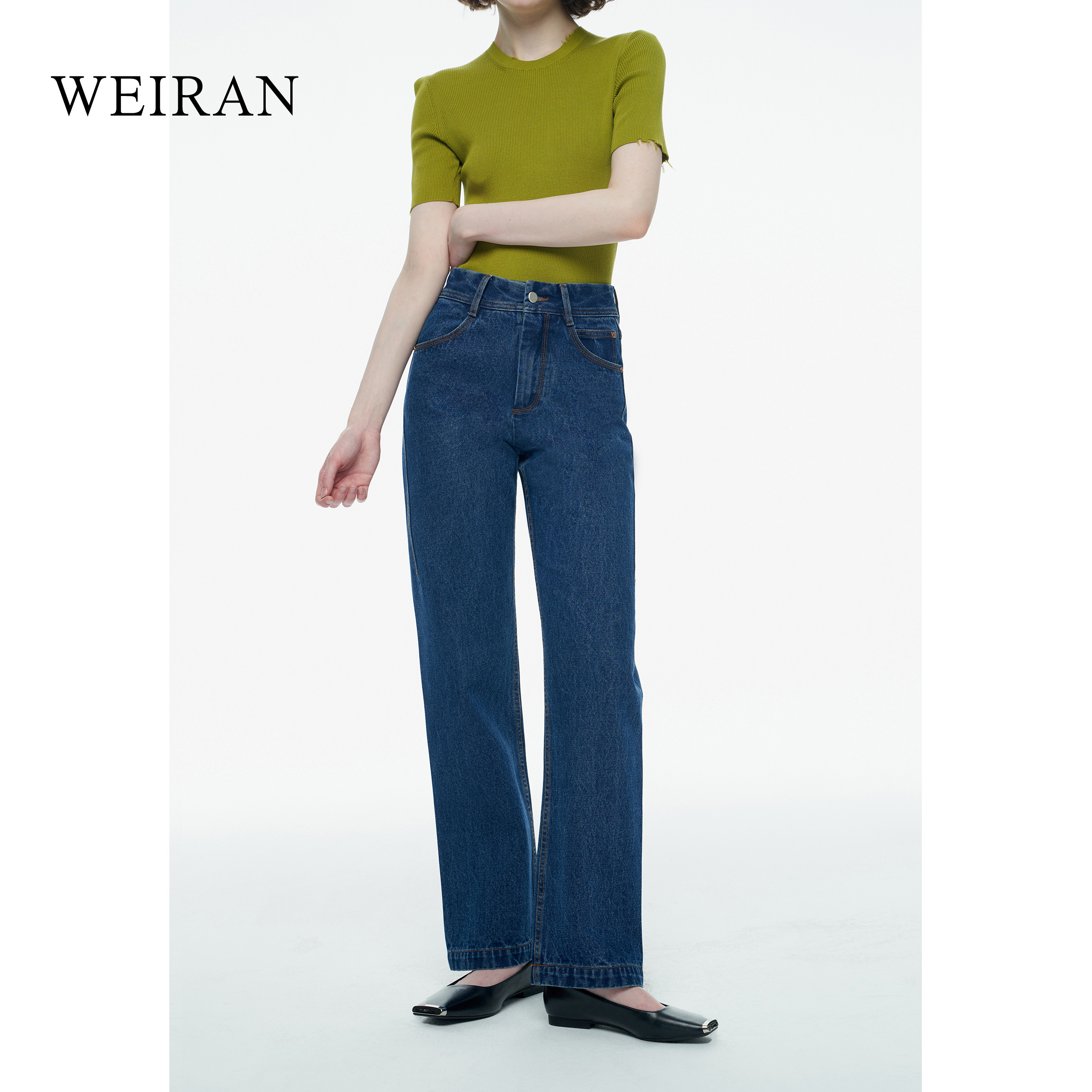 未染2203高腰直筒宽松牛仔长裤