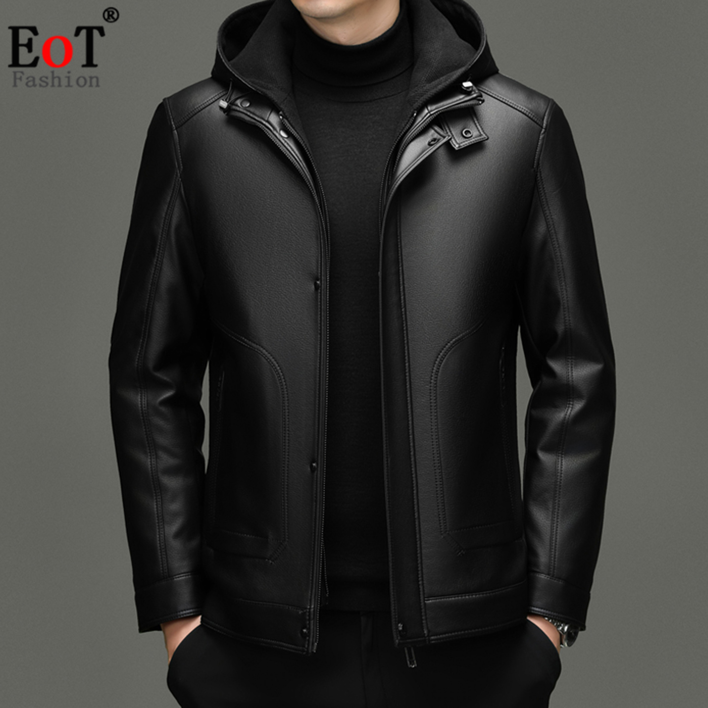 加绒加厚白鸭绒内胆皮衣夹克外套