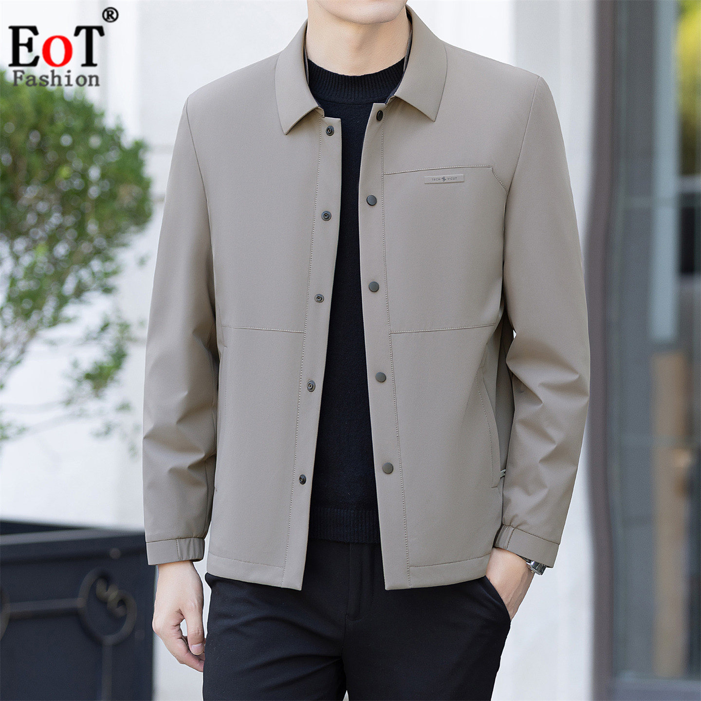 秋冬季新款中年男士轻薄翻领短款羽绒服商务休闲高端鸭绒夹克外套