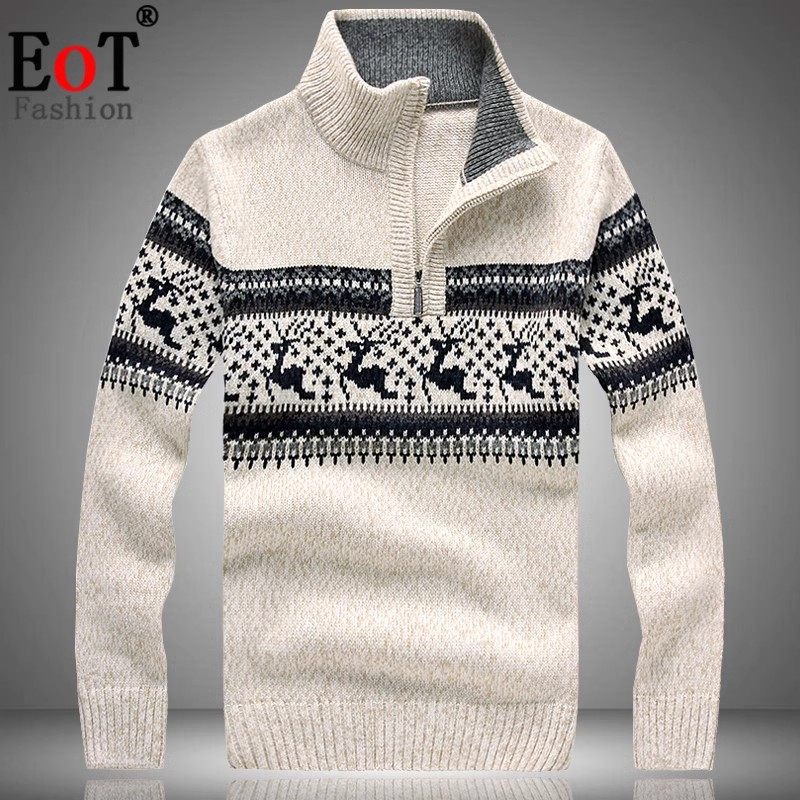 毛衣男外套半高领时尚百搭休闲厚款保暖针织衫立领半拉链毛线衣服