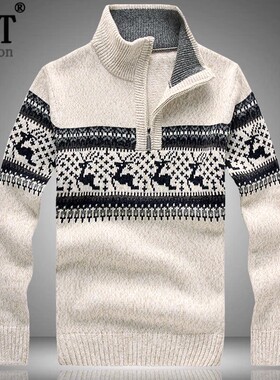 毛衣男外套半高领时尚百搭休闲厚款保暖针织衫立领半拉链毛线衣服
