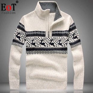 立领半拉链毛线衣服 保暖针织衫 毛衣男外套半高领时尚 百搭休闲厚款