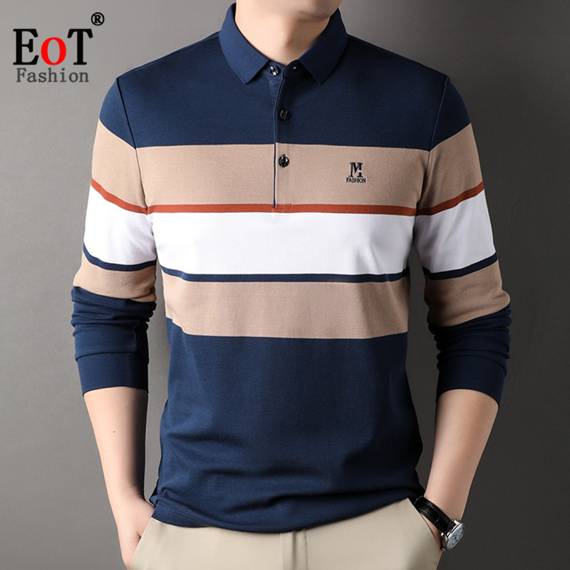 纯棉长袖T恤男翻领宽松休闲百搭商务POLO衫春秋新款全棉体恤上衣