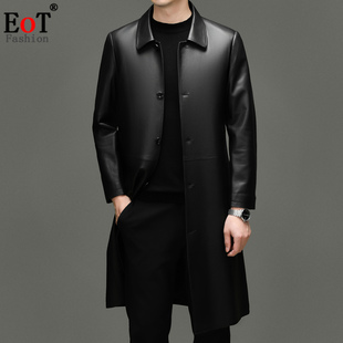 高端头层绵羊皮男士2025秋冬新款中长款海宁真皮皮衣翻领风衣外套
