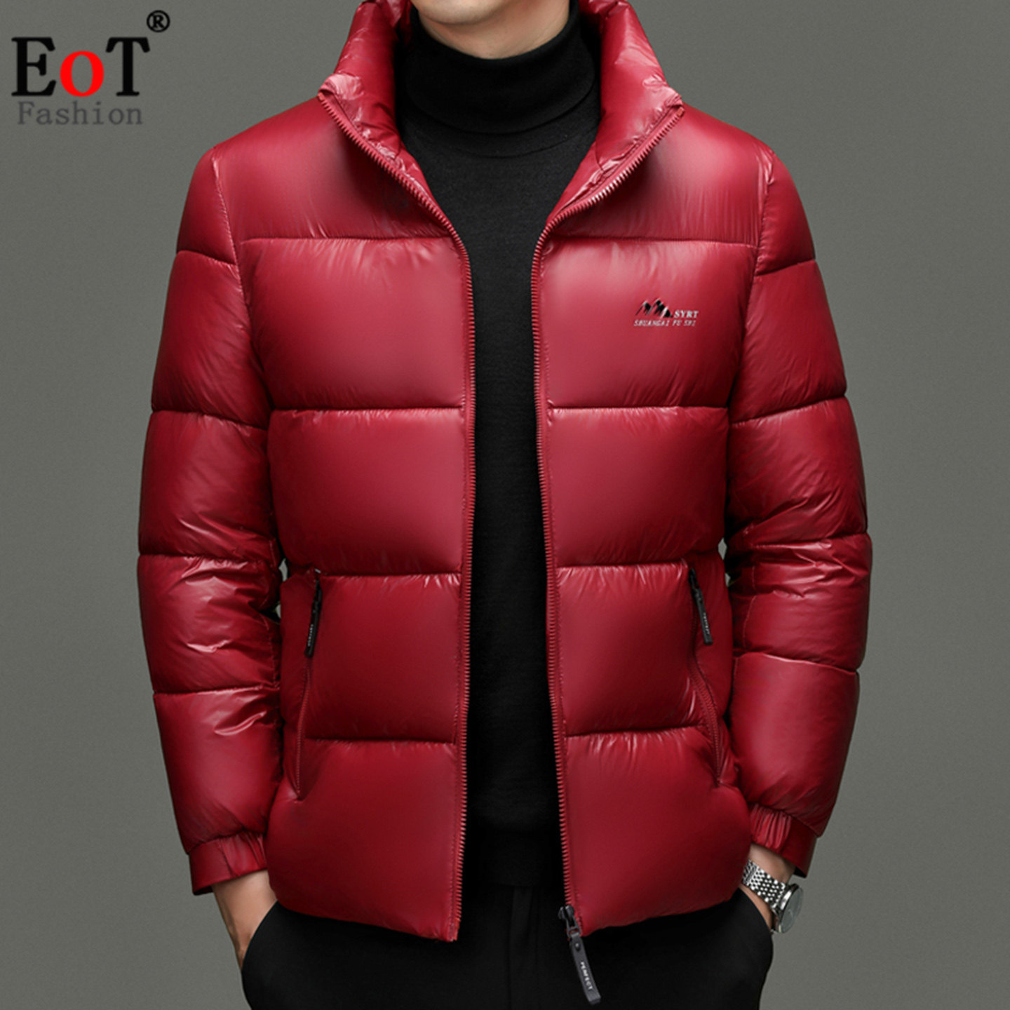 立领加厚保暖棉服红色休闲短款