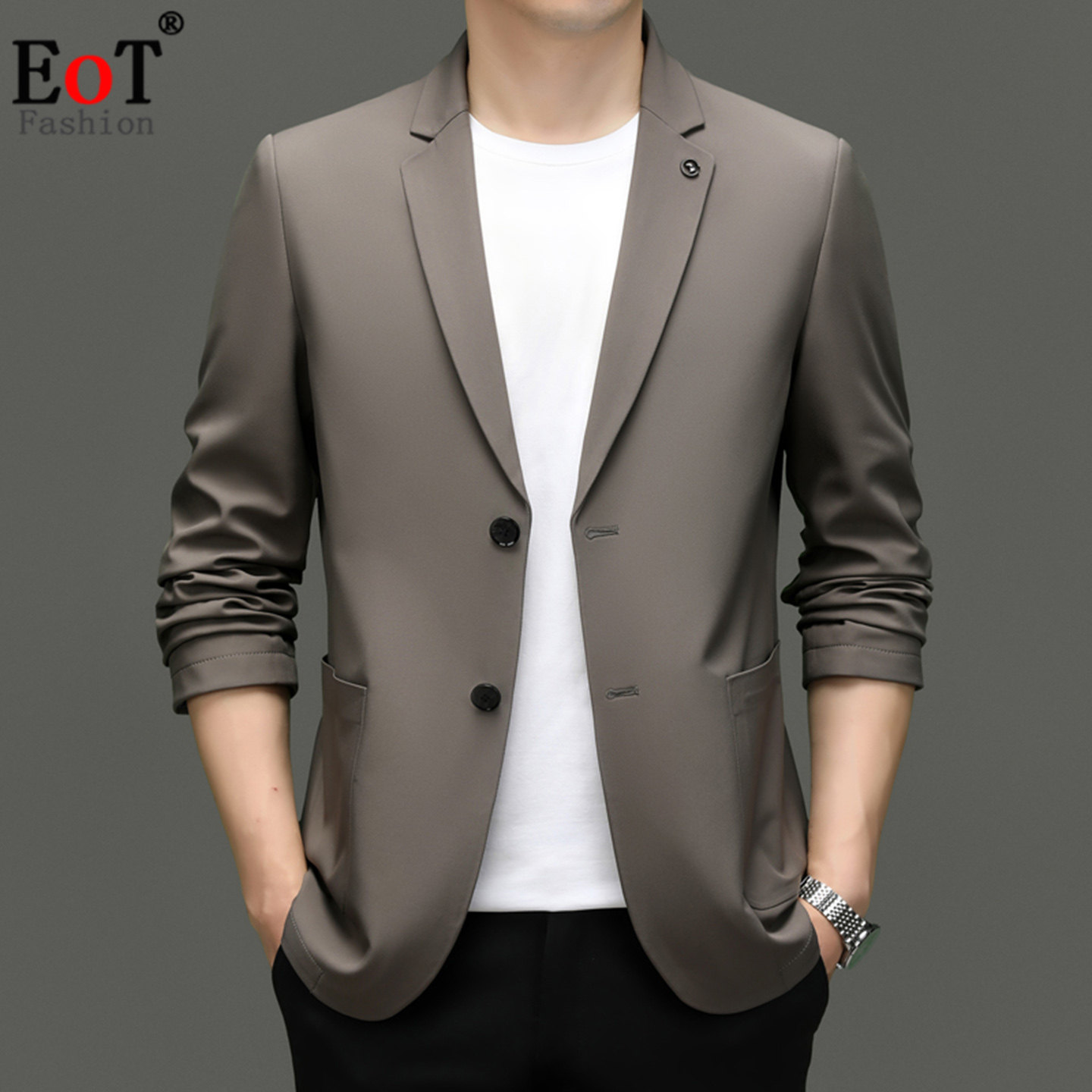 春装高档小西服男商务休闲西装纯色免烫便服单西外套修身上衣男装