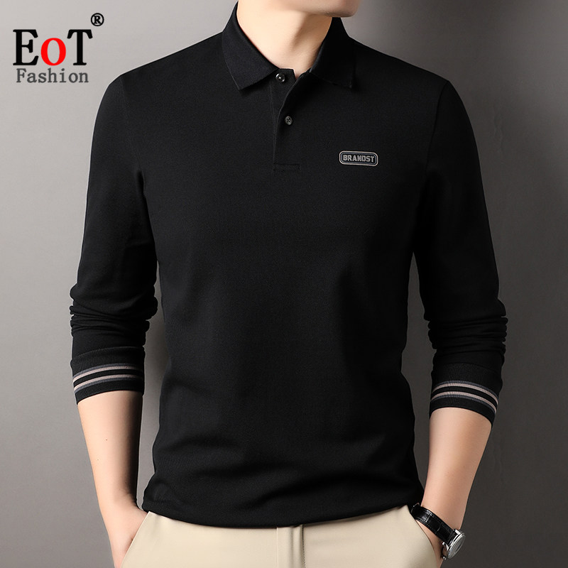 春装新款100%纯棉长袖T恤男翻领商务休闲polo衫简约百搭全棉体恤
