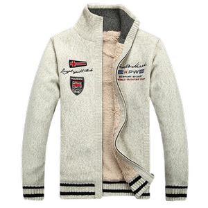 冬装新款加绒加厚开衫毛衣男外套立领宽松拉链保暖休闲针织毛线衣