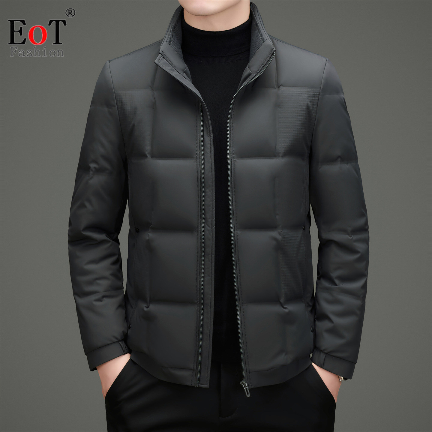 男士立领厚款保暖羽绒服白鸭绒