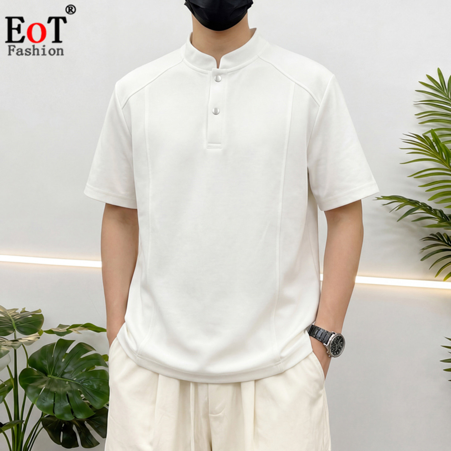 夏季青年男士纯色丝光棉短袖T恤