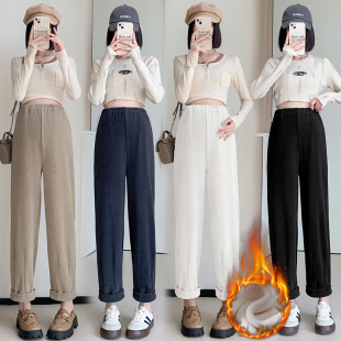 潮妈百搭休闲裤 孕妇裤 侧边抽绳莫莱绒外穿萝卜哈伦裤 2025新款 秋装