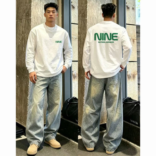 国潮牌NINE字母印花纯棉长袖t恤