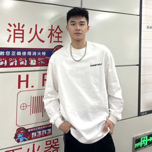 国潮字母重磅纯棉男秋冬长袖T恤