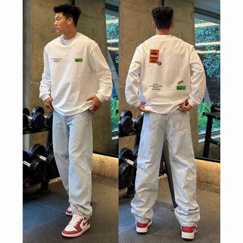 美式潮牌设计感字母印花长袖t恤