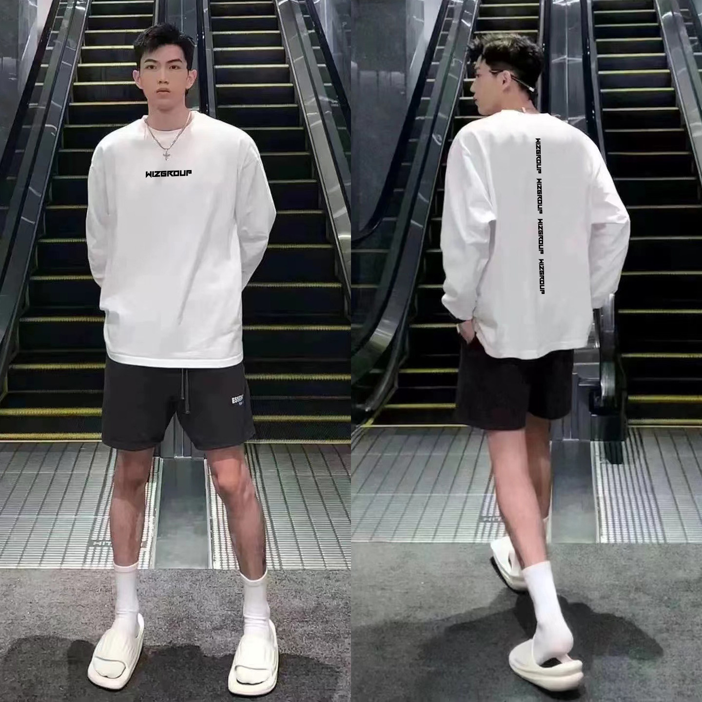美式潮牌重磅纯棉长袖T恤男打底