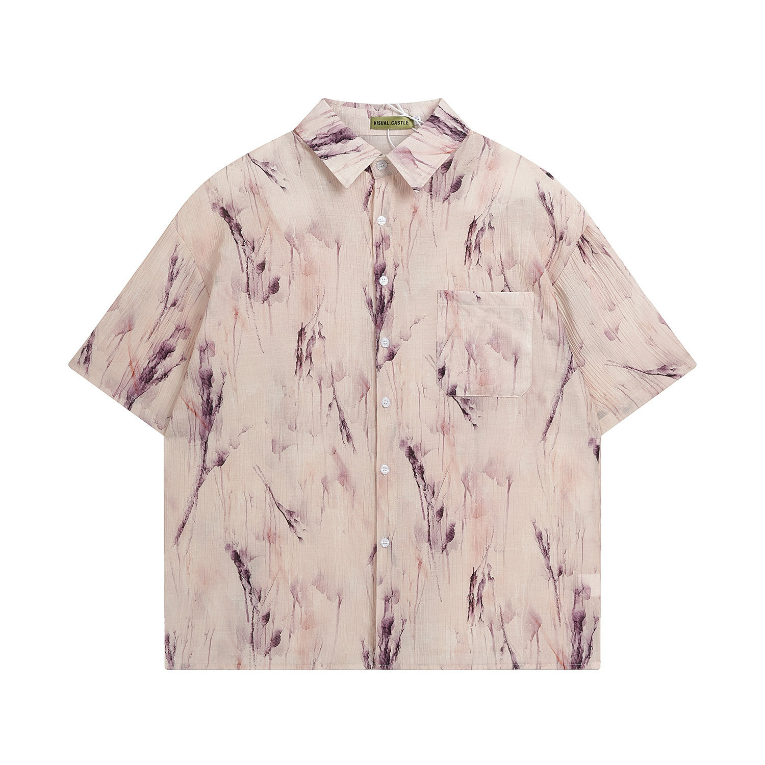 2026夏季高级感中式国风痞帅肌理感短袖花衬衫男士宽松衬衣女上衣