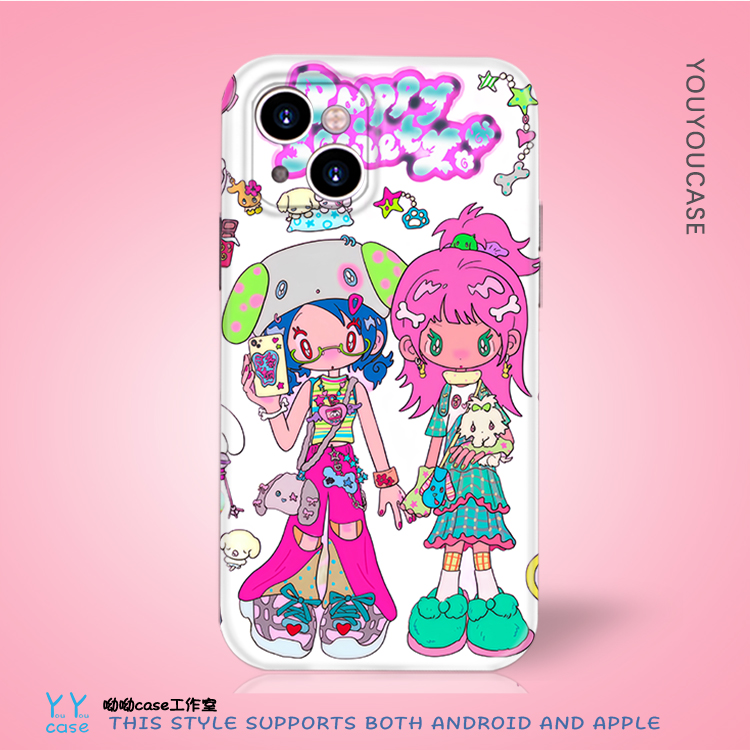 日系可爱插画二次元少女适用于iPhone15promax全包光面苹果14plus菲林小米13华为nova8seopporeno9安卓手机壳