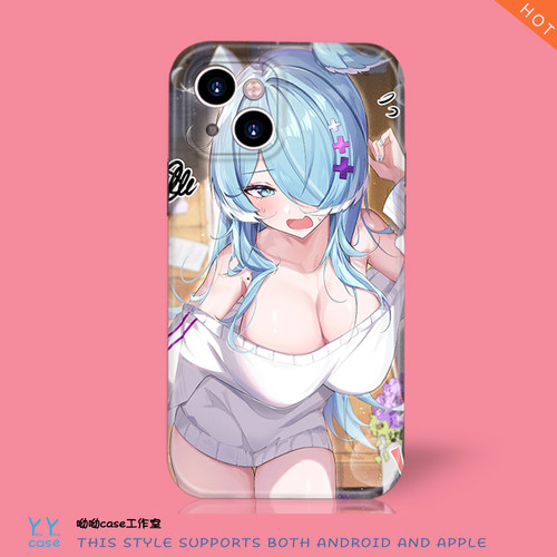 日漫插画小众甜美女孩适用iPhone15promax全包光面华为mate60vivox100pro菲林荣耀90小米14p防摔液态硅胶手机