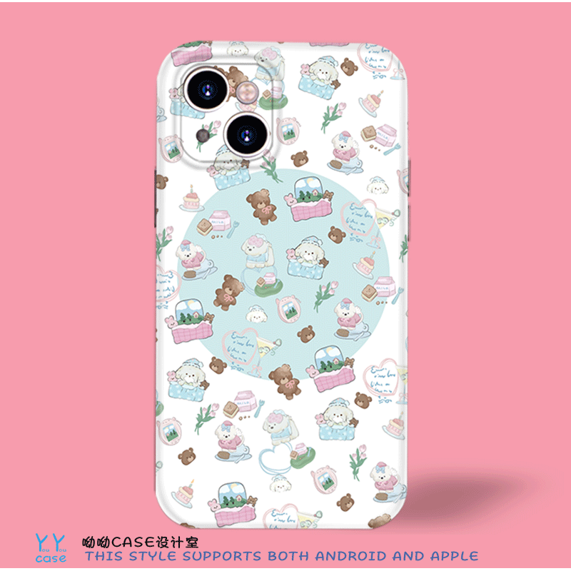 治愈系梦幻可爱卡通小熊少女心适用iPhone17promax电镀银边磁吸苹果15全包菲林华为nova14vivoiqoo13手机软壳