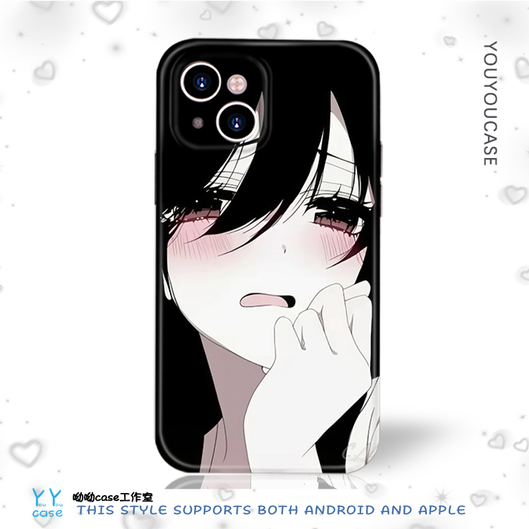 日系暗黑害羞少女适用iPhone16promax全包光面苹果15plus磨砂磁吸华为P70一加9nova12u小米14RealmeGT6手机壳